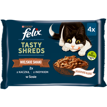 Felix Tasty Shreds Mokra Karma Dla Kota Z Kaczką I Indykiem W Sosie 4x80g