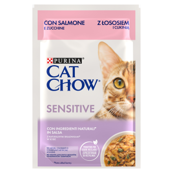 Purina Cat Chow Sensitive Karma Z Łososiem I Cukinią W Sosie 85g