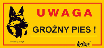 Dingo Metalowa Tabliczka Ostrzegawcza "Uwaga Groźny Pies"
