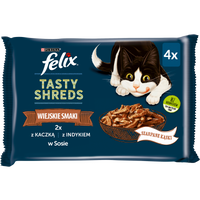 Felix Tasty Shreds Mokra Karma Dla Kota Z Kaczką I Indykiem W Sosie 4x80g