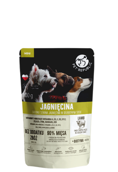 PetRepublic drobno siekane kawałki w delikatnym sosie - jagnięcina 100g dla psa